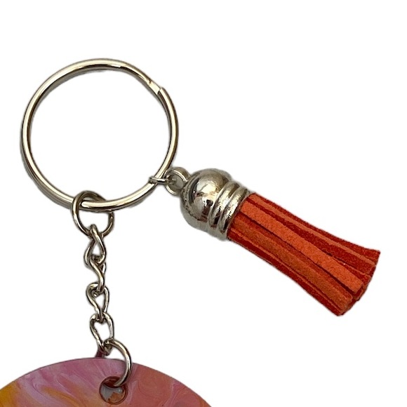Handmade Fluid Art Red Gold Pink Swirl Keychain Bag Charm Tassel Unique Gift - Picture 6 of 12